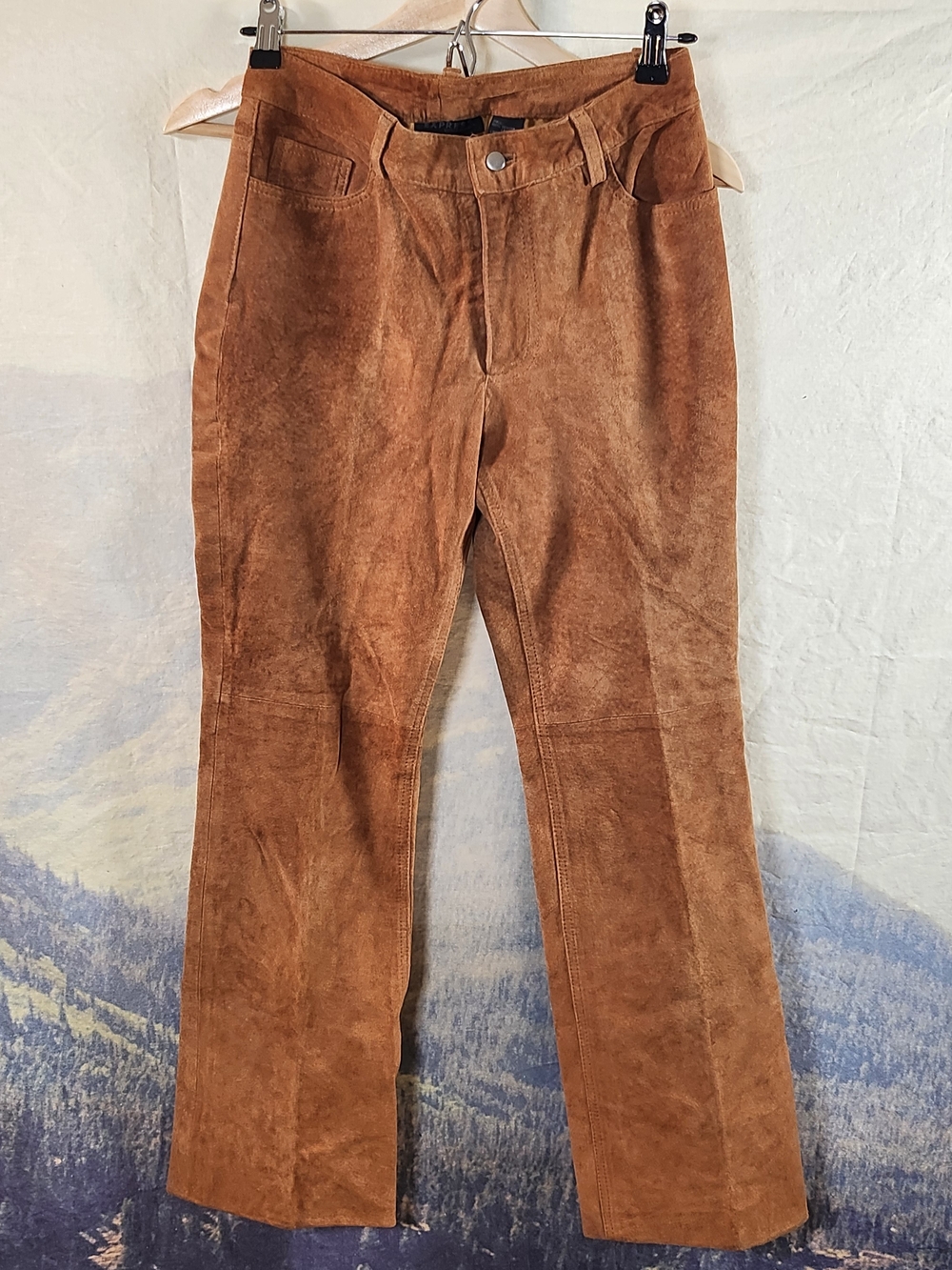 Y2K Express Vintage Suede Leather Flare Pants Brown 1/2 XXS XS